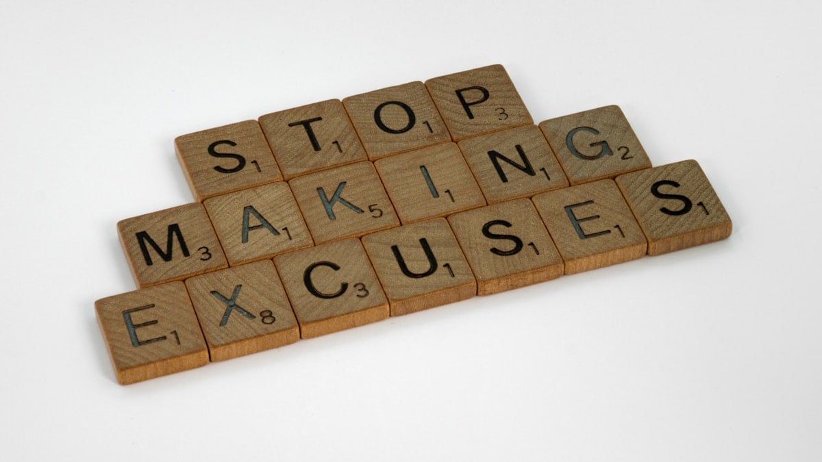 scrabble, scrabble pieces, lettering, letters, wood, scrabble tiles, white background, words, quote, letters, type, typography, design, layout, focus, bokeh, blur, photography, images, image, stop making excuses, excuses, procrastination, just do it, get started, commitment, plan, discipline, work, hard work, exercise, diet,